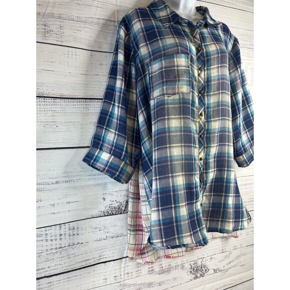 Soft Surroundings Medium Button Down Plaid & Embroidered Serena Boho Floral Top - Picture 3 of 15